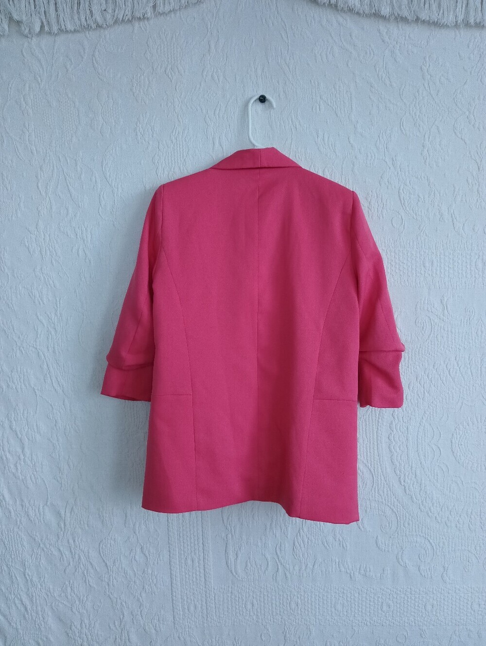 Oddi Hot Pink Blazer Open Front Ruched 3/4 Sleeve Small - Picture 8 of 9